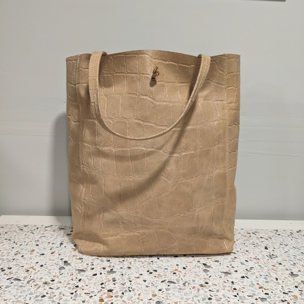 Tan Croc-Embossed Tote Bag